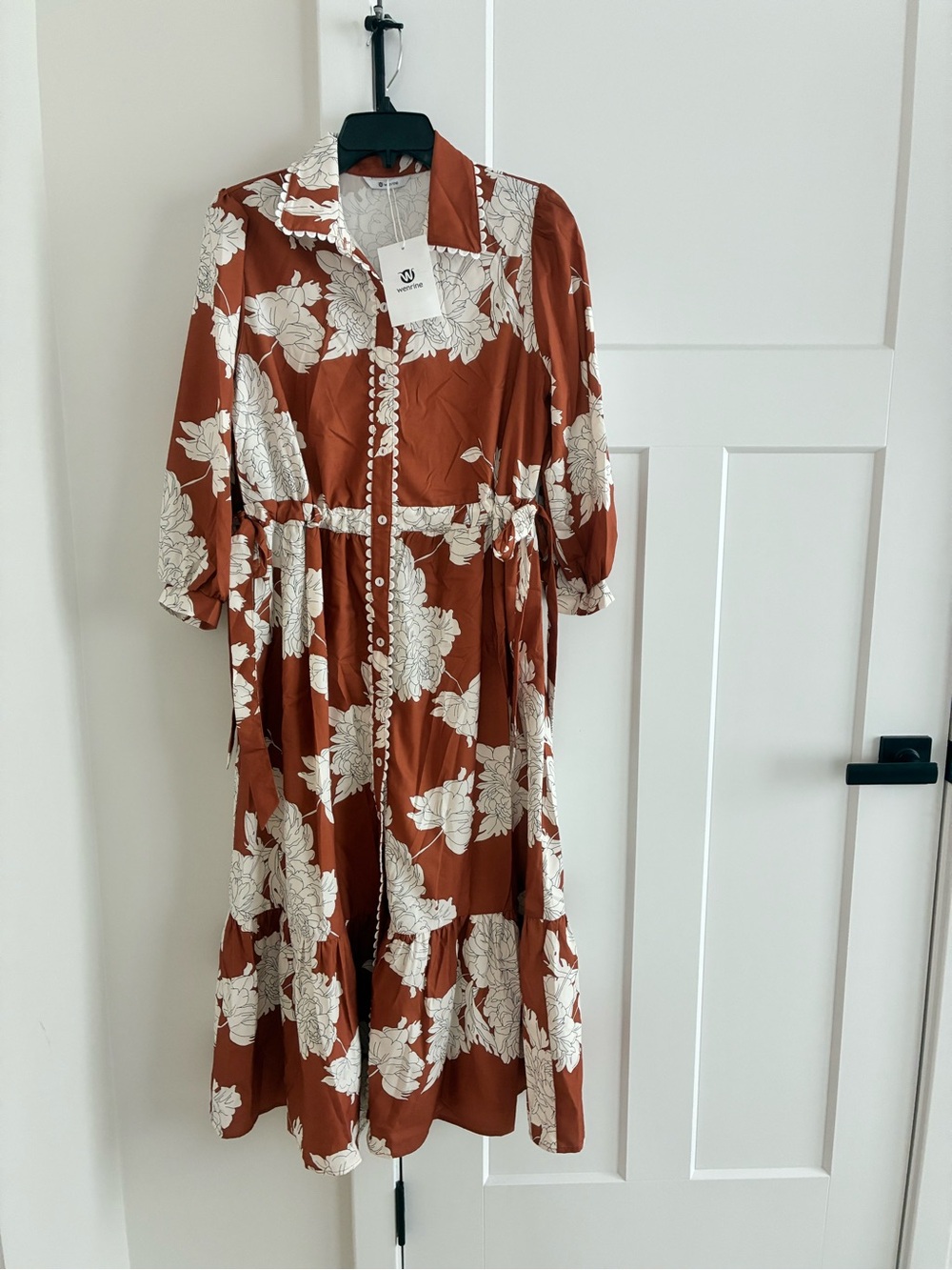 NWT NBW Wenrine Rust Floral Button-Front Shirt Dress